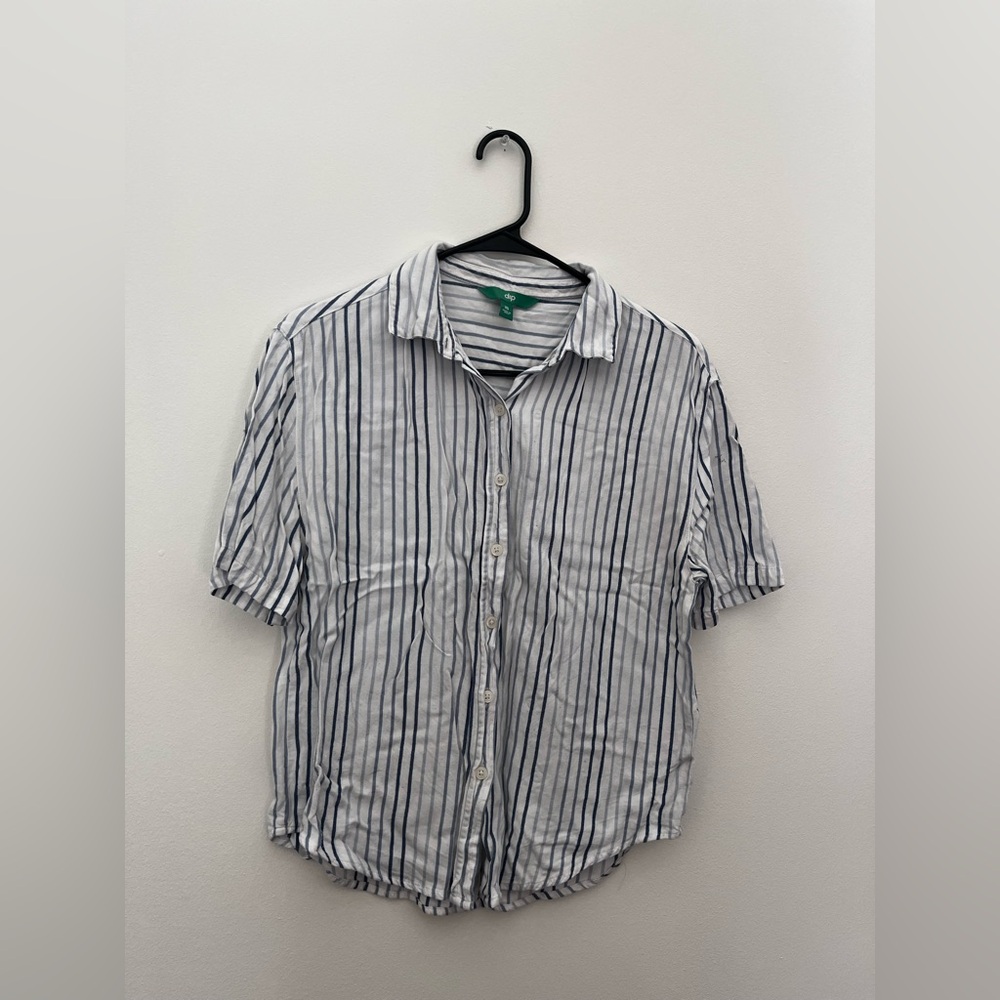 dip Women's Casual White and Blue Striped Button Down Shirt